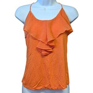 H&M Orange Ruffle Spaghetti Strap Tank Top Women's Size Medium Viscose Cami